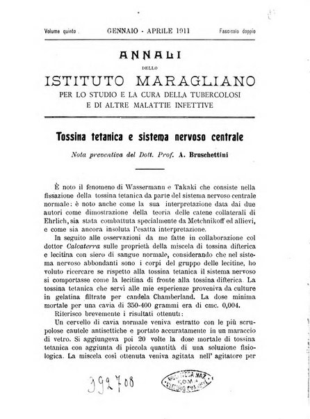 Annali dell'Istituto Maragliano per lo studio e la cura della tubercolosi e di altre malattie infettive