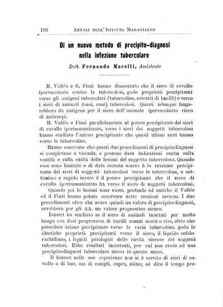 Annali dell'Istituto Maragliano per lo studio e la cura della tubercolosi e di altre malattie infettive