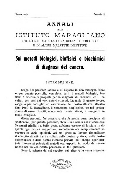 Annali dell'Istituto Maragliano per lo studio e la cura della tubercolosi e di altre malattie infettive