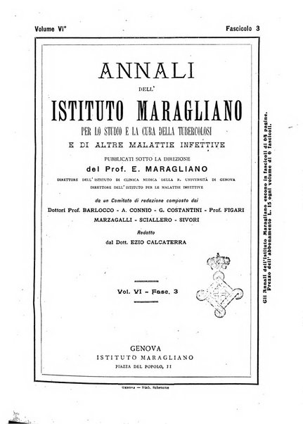 Annali dell'Istituto Maragliano per lo studio e la cura della tubercolosi e di altre malattie infettive