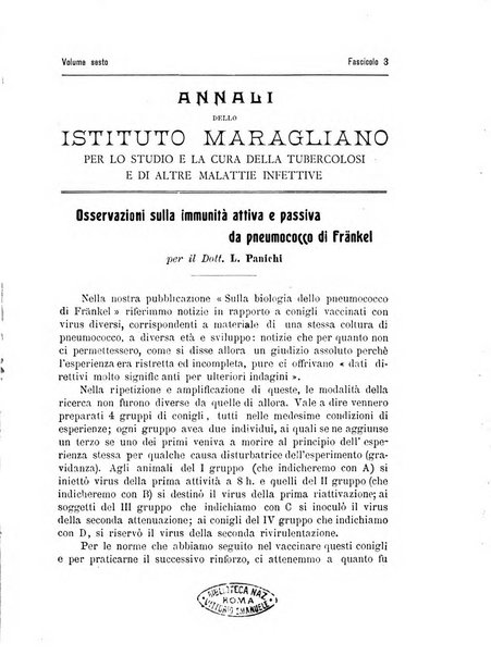 Annali dell'Istituto Maragliano per lo studio e la cura della tubercolosi e di altre malattie infettive