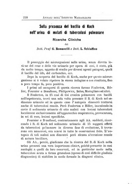 Annali dell'Istituto Maragliano per lo studio e la cura della tubercolosi e di altre malattie infettive