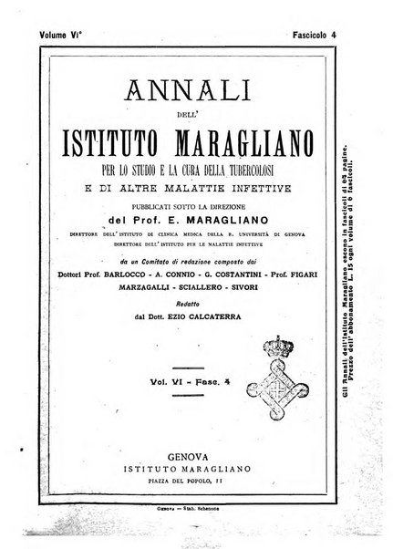 Annali dell'Istituto Maragliano per lo studio e la cura della tubercolosi e di altre malattie infettive