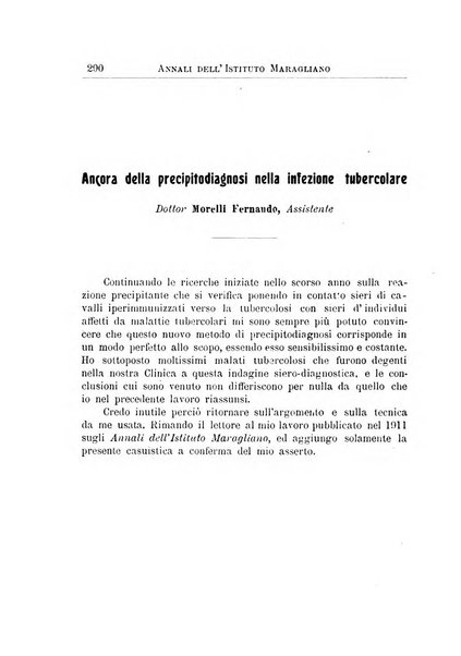 Annali dell'Istituto Maragliano per lo studio e la cura della tubercolosi e di altre malattie infettive