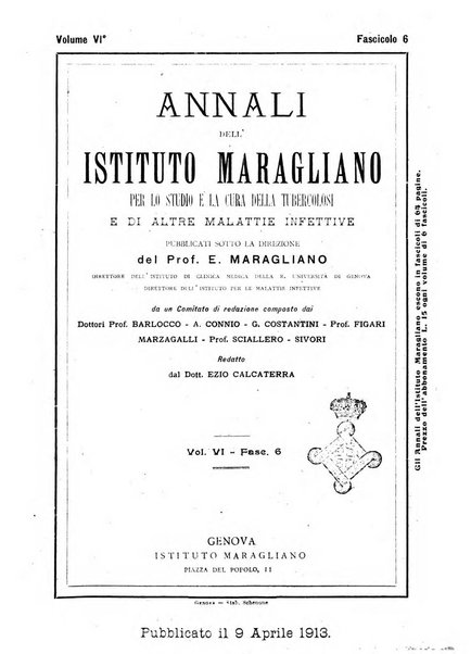 Annali dell'Istituto Maragliano per lo studio e la cura della tubercolosi e di altre malattie infettive