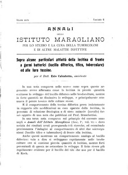 Annali dell'Istituto Maragliano per lo studio e la cura della tubercolosi e di altre malattie infettive