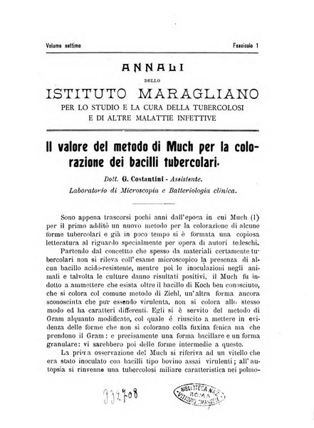 Annali dell'Istituto Maragliano per lo studio e la cura della tubercolosi e di altre malattie infettive