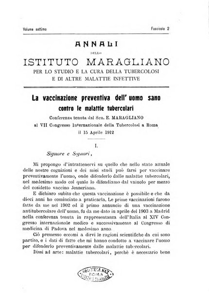 Annali dell'Istituto Maragliano per lo studio e la cura della tubercolosi e di altre malattie infettive