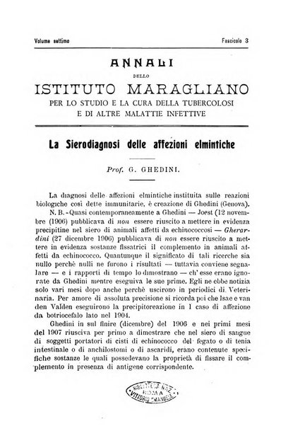 Annali dell'Istituto Maragliano per lo studio e la cura della tubercolosi e di altre malattie infettive