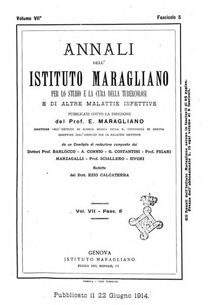 Annali dell'Istituto Maragliano per lo studio e la cura della tubercolosi e di altre malattie infettive