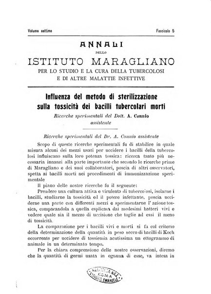 Annali dell'Istituto Maragliano per lo studio e la cura della tubercolosi e di altre malattie infettive