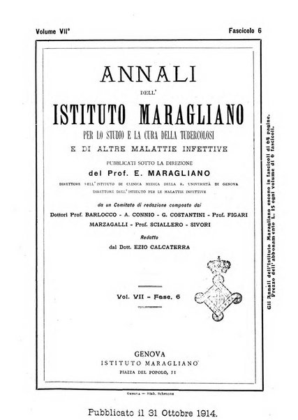 Annali dell'Istituto Maragliano per lo studio e la cura della tubercolosi e di altre malattie infettive