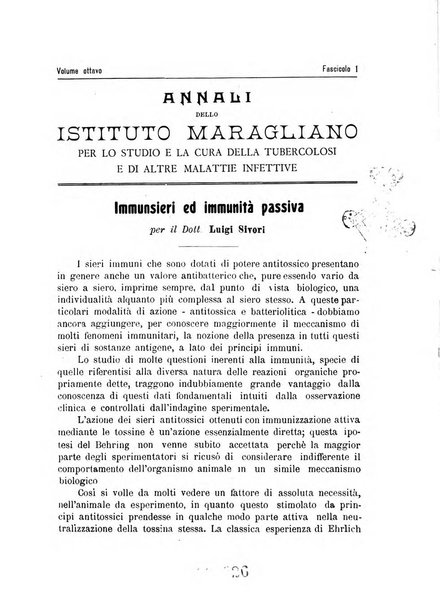 Annali dell'Istituto Maragliano per lo studio e la cura della tubercolosi e di altre malattie infettive