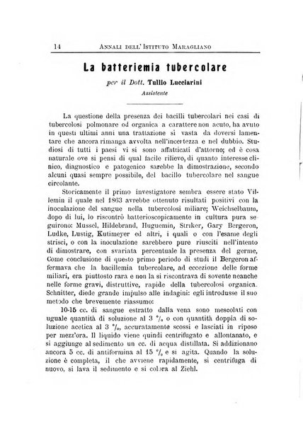 Annali dell'Istituto Maragliano per lo studio e la cura della tubercolosi e di altre malattie infettive