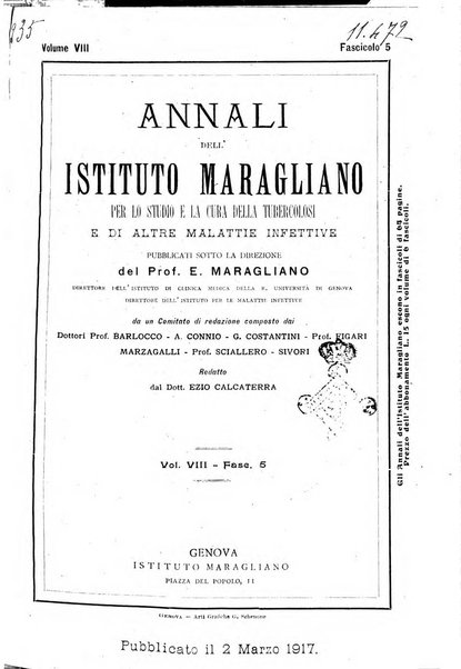 Annali dell'Istituto Maragliano per lo studio e la cura della tubercolosi e di altre malattie infettive