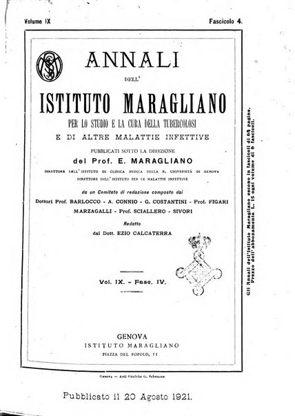 Annali dell'Istituto Maragliano per lo studio e la cura della tubercolosi e di altre malattie infettive