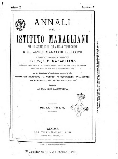 Annali dell'Istituto Maragliano per lo studio e la cura della tubercolosi e di altre malattie infettive