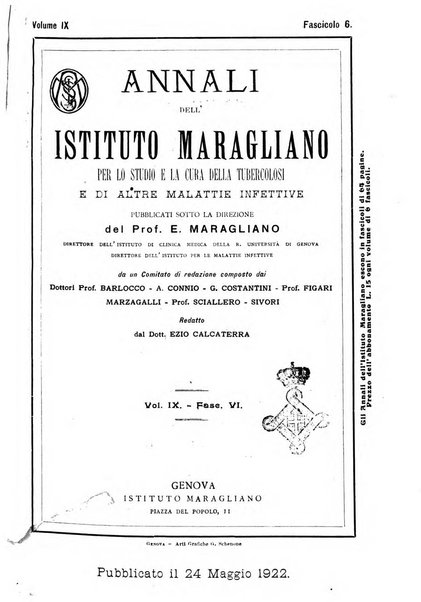 Annali dell'Istituto Maragliano per lo studio e la cura della tubercolosi e di altre malattie infettive