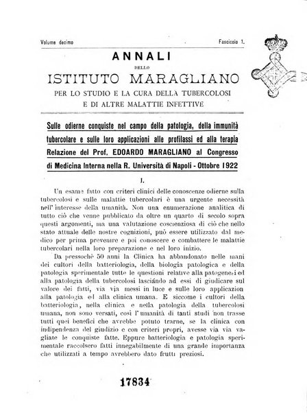 Annali dell'Istituto Maragliano per lo studio e la cura della tubercolosi e di altre malattie infettive