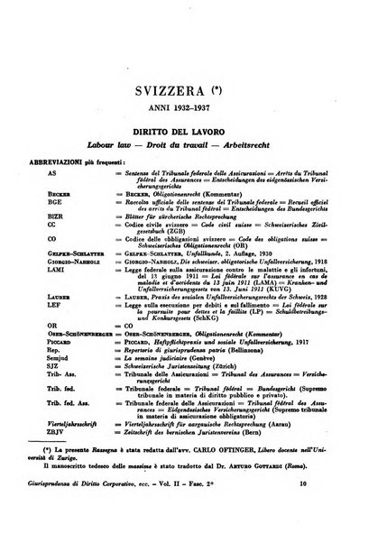 Giurisprudenza comparata di diritto corporativo sindacale e del lavoro