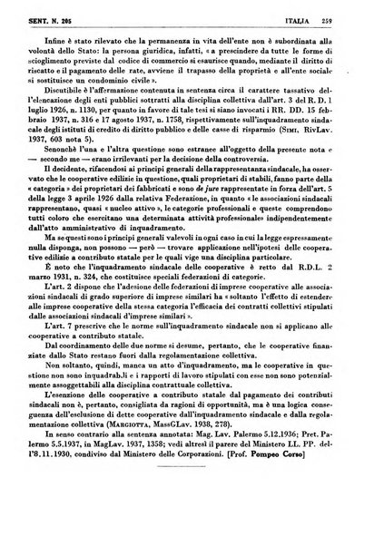 Giurisprudenza comparata di diritto corporativo sindacale e del lavoro