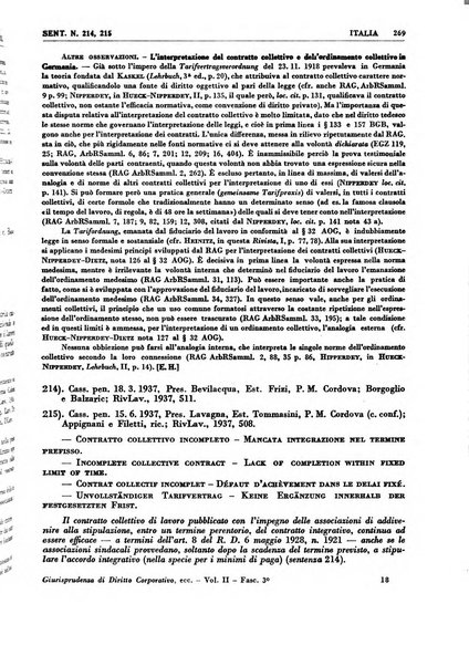 Giurisprudenza comparata di diritto corporativo sindacale e del lavoro