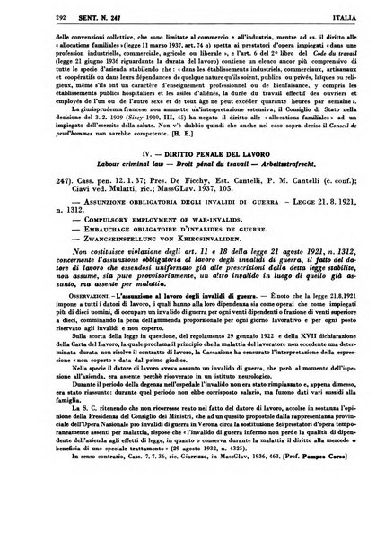 Giurisprudenza comparata di diritto corporativo sindacale e del lavoro