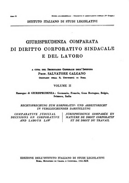 Giurisprudenza comparata di diritto corporativo sindacale e del lavoro