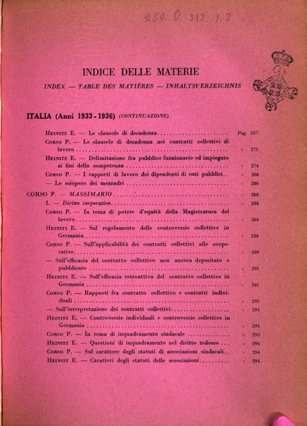 Giurisprudenza comparata di diritto corporativo sindacale e del lavoro