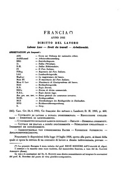 Giurisprudenza comparata di diritto corporativo sindacale e del lavoro