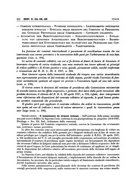 Giurisprudenza comparata di diritto corporativo sindacale e del lavoro