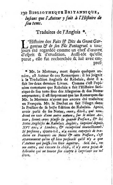 Bibliotheque britannique ou histoire des ouvrages des savans de la Grande Bretagne