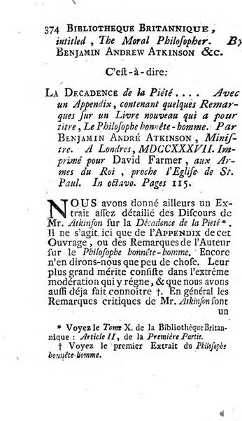 Bibliotheque britannique ou histoire des ouvrages des savans de la Grande Bretagne