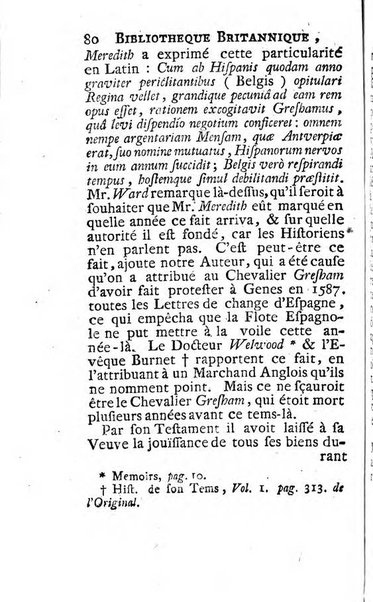 Bibliotheque britannique ou histoire des ouvrages des savans de la Grande Bretagne