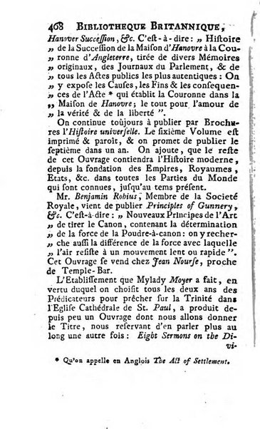 Bibliotheque britannique ou histoire des ouvrages des savans de la Grande Bretagne