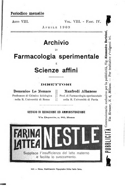 Archivio di farmacologia sperimentale e scienze affini