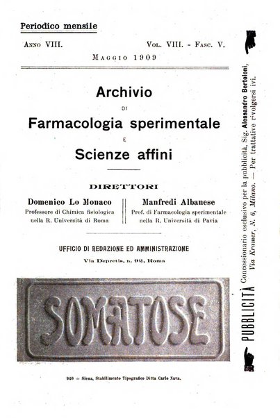 Archivio di farmacologia sperimentale e scienze affini