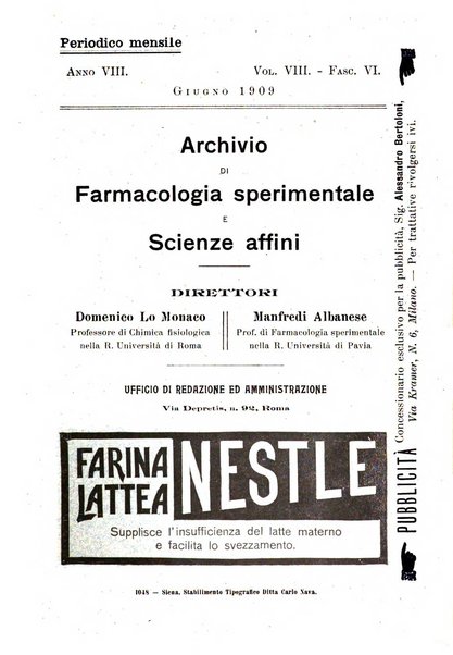 Archivio di farmacologia sperimentale e scienze affini