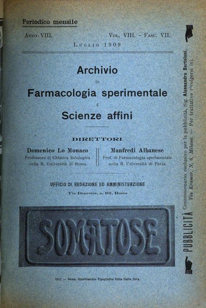 Archivio di farmacologia sperimentale e scienze affini