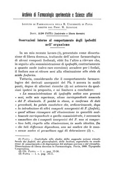 Archivio di farmacologia sperimentale e scienze affini