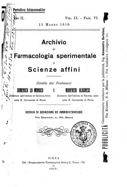 Archivio di farmacologia sperimentale e scienze affini