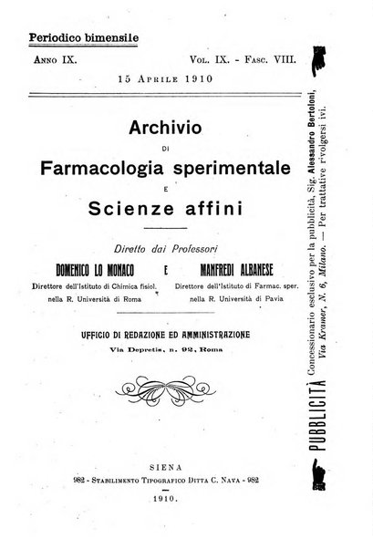 Archivio di farmacologia sperimentale e scienze affini