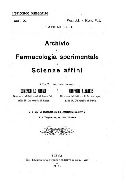 Archivio di farmacologia sperimentale e scienze affini