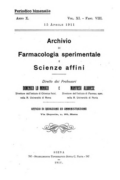 Archivio di farmacologia sperimentale e scienze affini