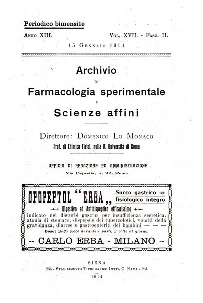 Archivio di farmacologia sperimentale e scienze affini