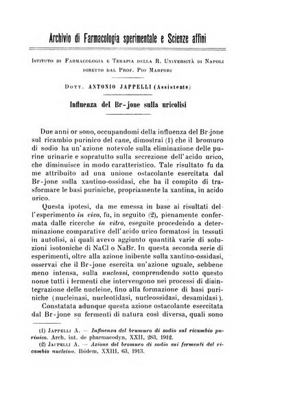 Archivio di farmacologia sperimentale e scienze affini