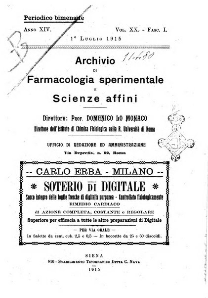 Archivio di farmacologia sperimentale e scienze affini