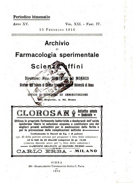 Archivio di farmacologia sperimentale e scienze affini