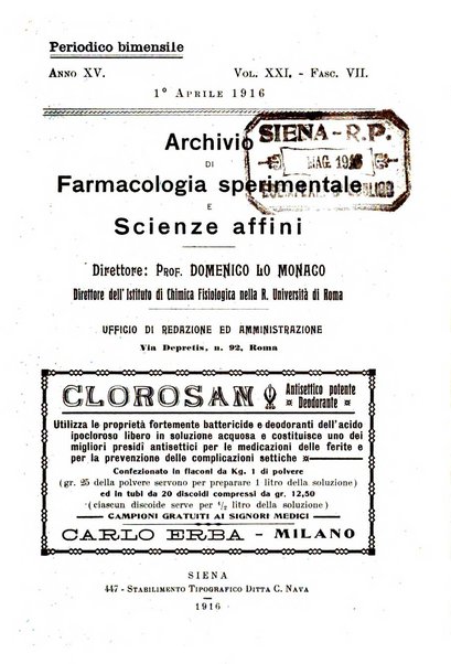 Archivio di farmacologia sperimentale e scienze affini