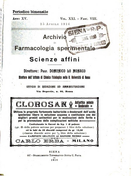 Archivio di farmacologia sperimentale e scienze affini